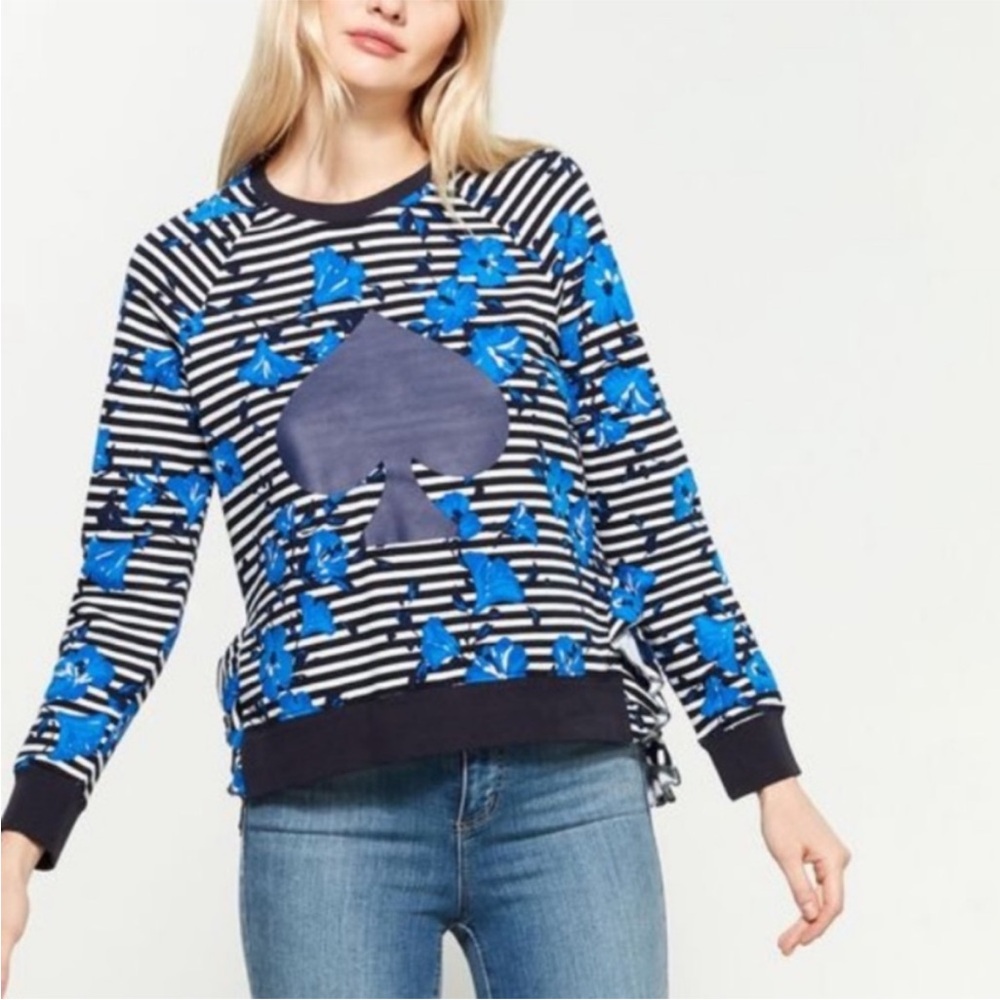 Kate Spade Hibiscus Stripe Ruffle Pullover‎ Sweater Size Medium